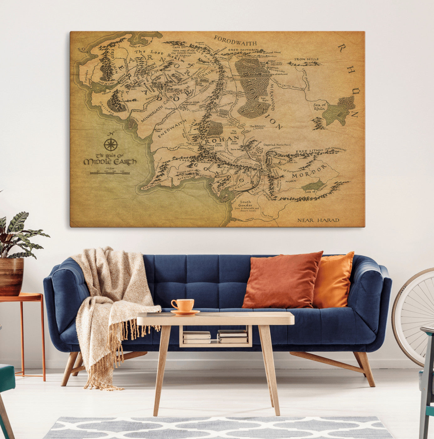 65656565-MGV-CV-36X24-Middle Earth Map Canvas Wall Art – Vintage Fantasy Map Print, Decor for Home Library or Office