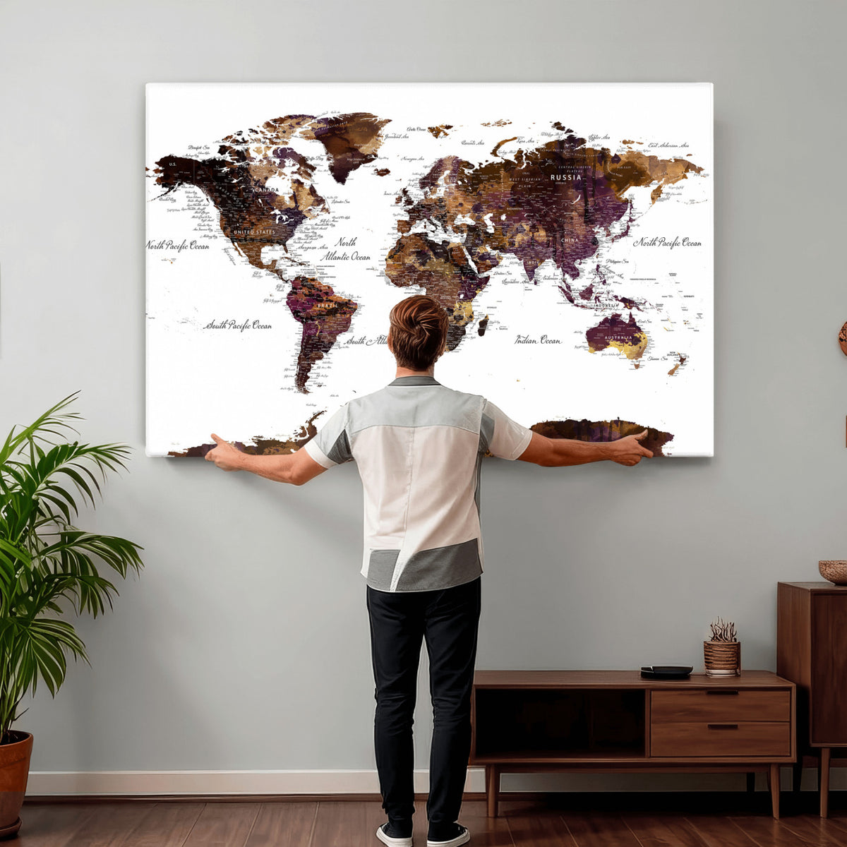 50611-PAN-FL-20X10 - World Map Canvas Print | Detailed Map of the World Wall Art