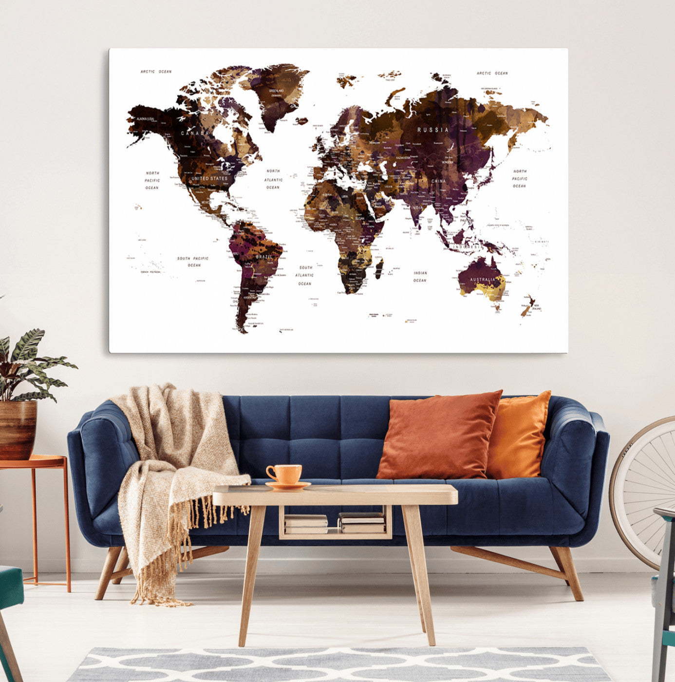 50611-MGV-CV-36X24-Push Pin World Map Canvas Print – Travel Tracker Wall Art for Couples, Perfect Anniversary Gift for Home or Office Decor