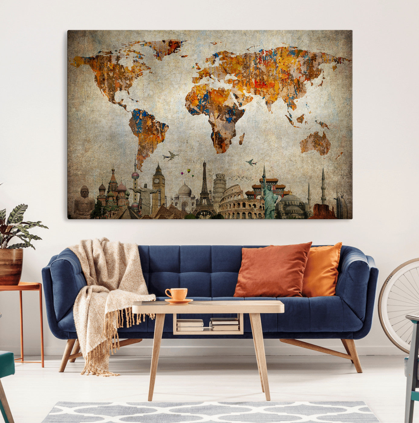 MGV-CV-36X24 - Push Pin World Map Canvas Print – Framed Wall Art for Couples to Track Their Travels – Anniversary