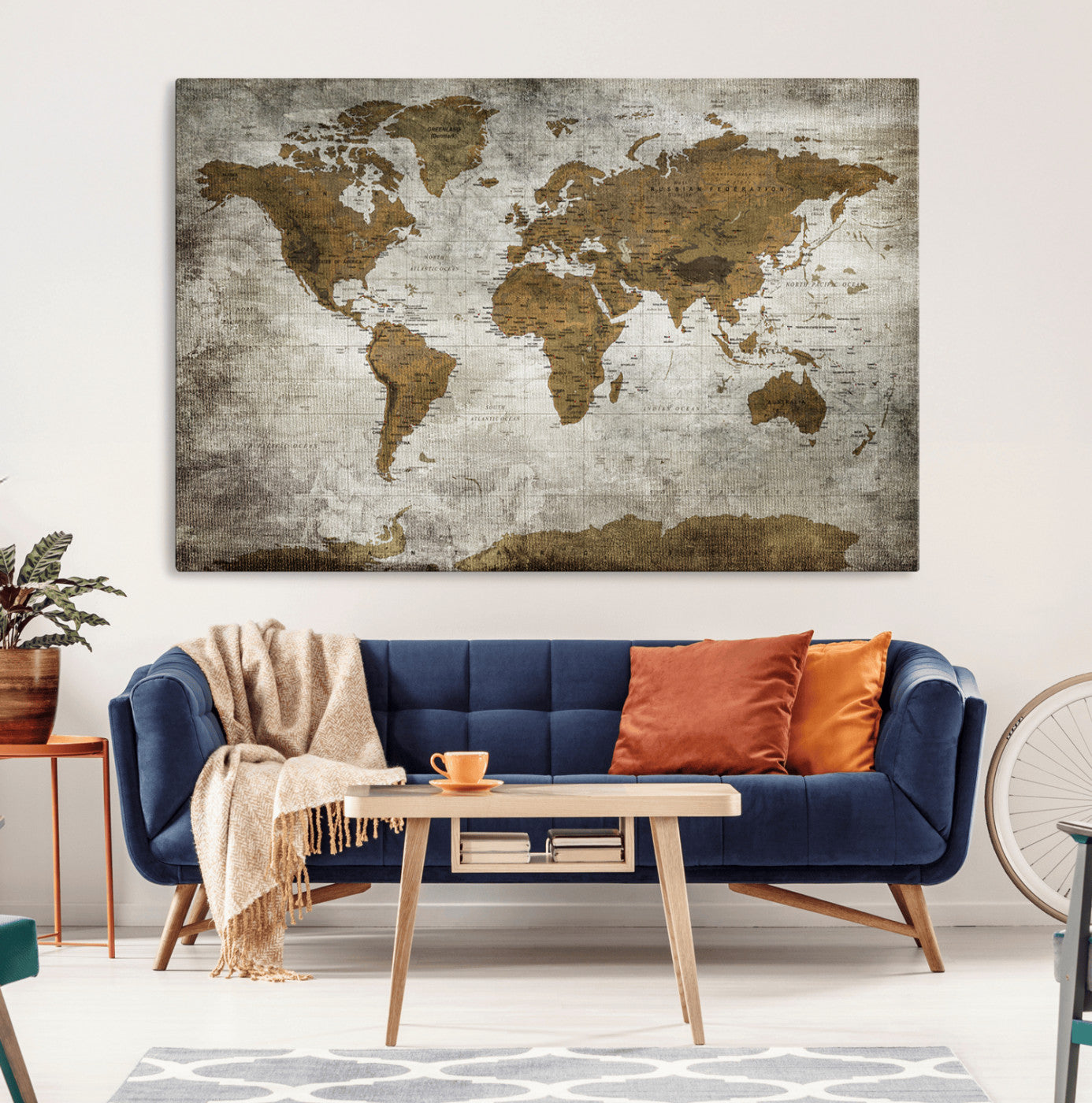 14838-MGV-CV-36X24-Push Pin World Map Canvas Print – Travel Tracker Wall Art for Couples, Perfect Anniversary Gift for Home or Office Decor