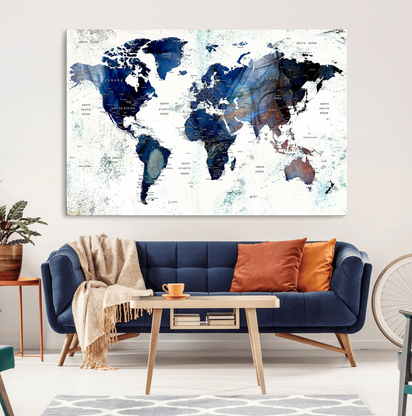 MGV-CV-36X24 - Push Pin World Map Canvas Print – Framed Wall Art for Couples to Track Their Travels – Anniversary