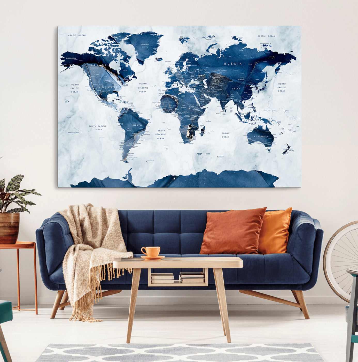 MGV-CV-36X24 - Push Pin World Map Canvas Print – Framed Wall Art for Couples to Track Their Travels – Anniversary