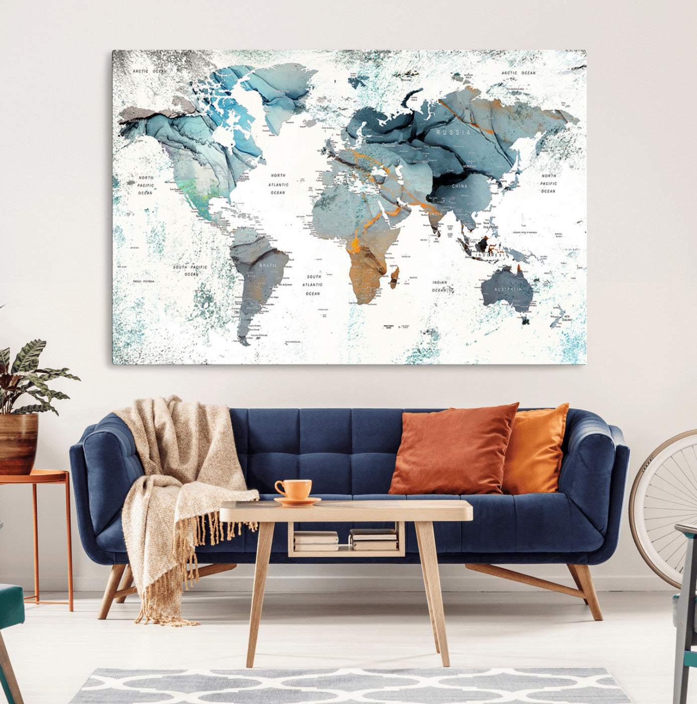 48730-MGV-CV-36X24-Push Pin World Map Canvas Print – Travel Tracker Wall Art for Couples, Perfect Anniversary Gift for Home or Office Decor