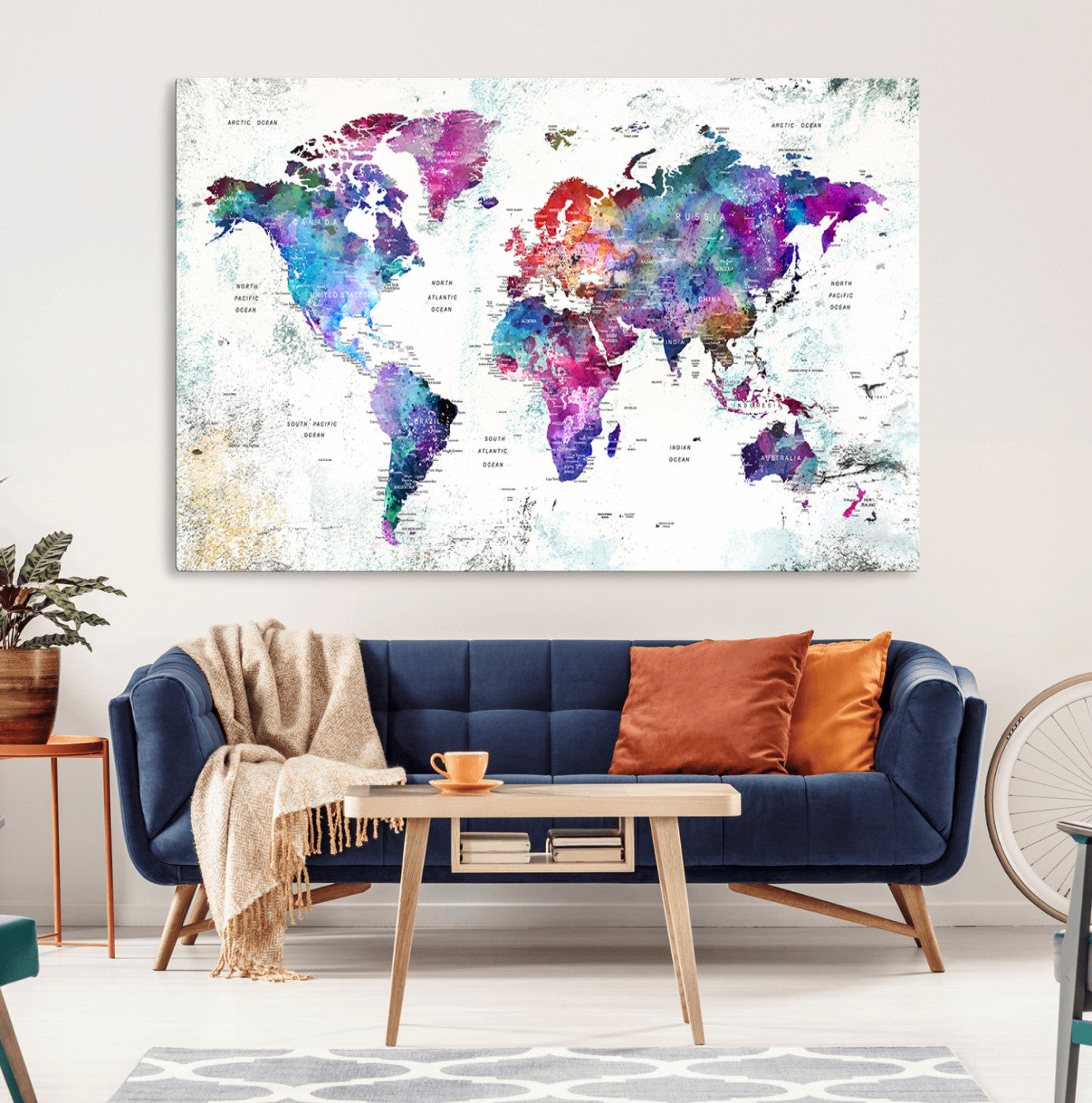 58447-MGV-CV-36X24-Push Pin World Map Canvas Print – Travel Tracker Wall Art for Couples, Perfect Anniversary Gift for Home or Office Decor