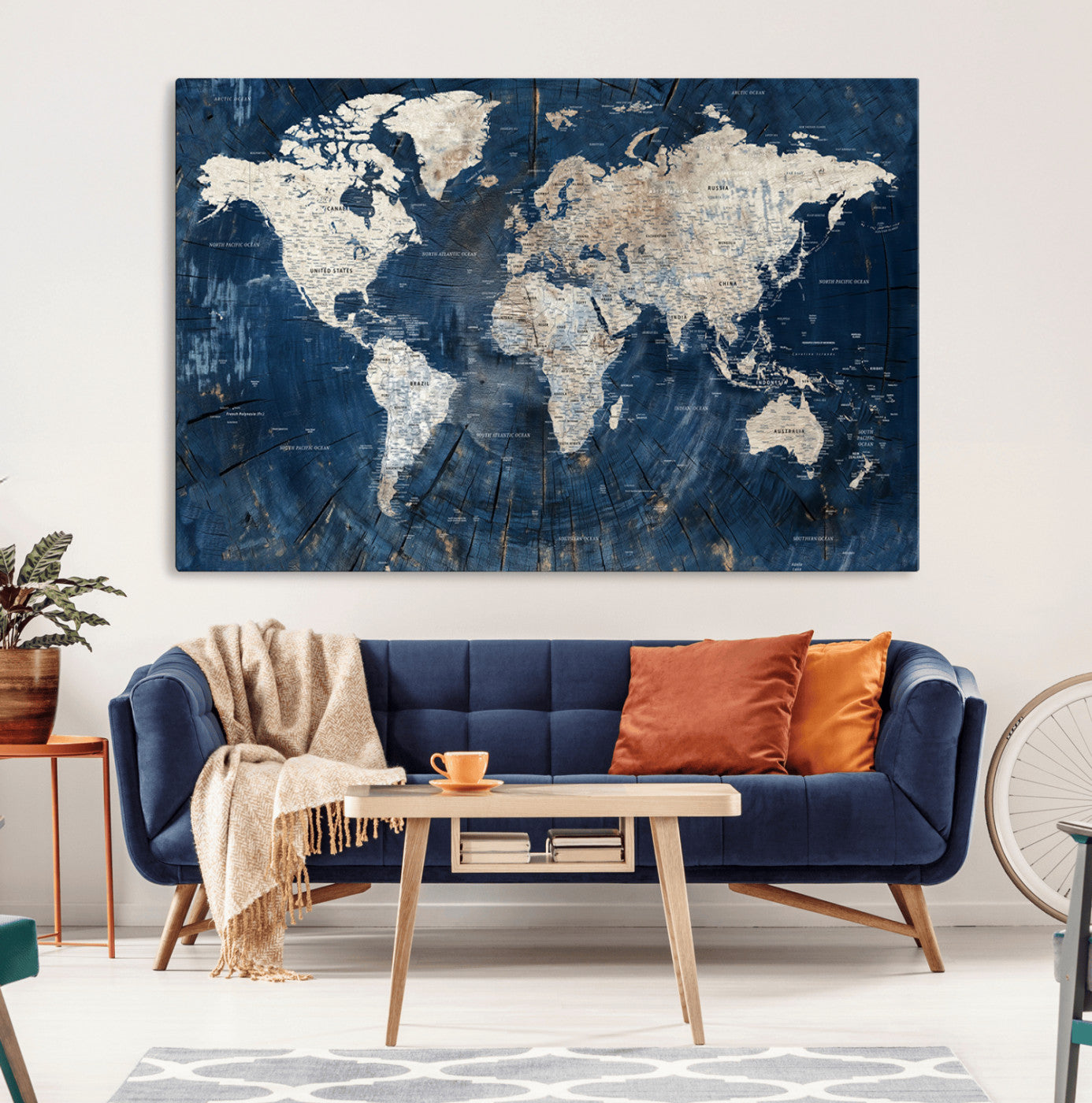 MGV-CV-36X24 - Push Pin World Map Canvas Print – Framed Wall Art for Couples to Track Their Travels – Anniversary