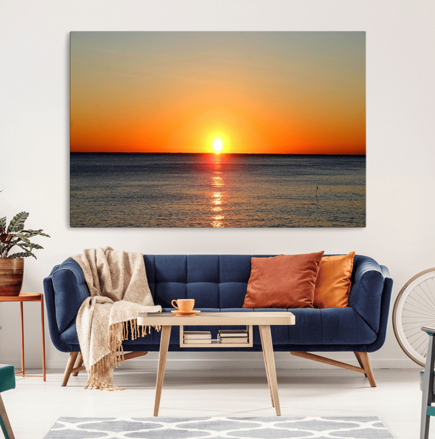 54676-MGV-CV-36X24-Golden Horizon Sunset Over Ocean Wall Art Canvas Print – Tropical Beach Canvas Wall Art – Giclee