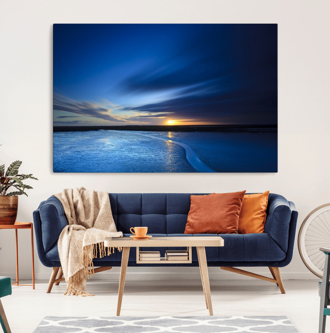 MGV-CV-36X24 - Blue Sunset Ocean Canvas Wall Art Print – Serene Coastal Horizon Wall Decor for Home or Office –