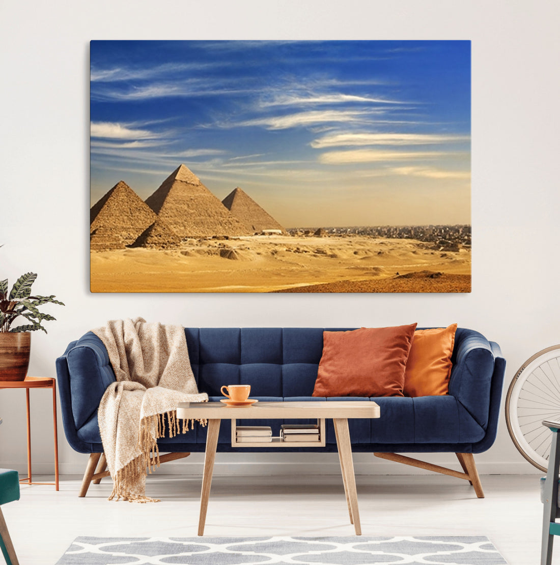 Majestic Ancient Wonders Wall Art Canvas Print, Golden Desert Under Endless Blue Sky