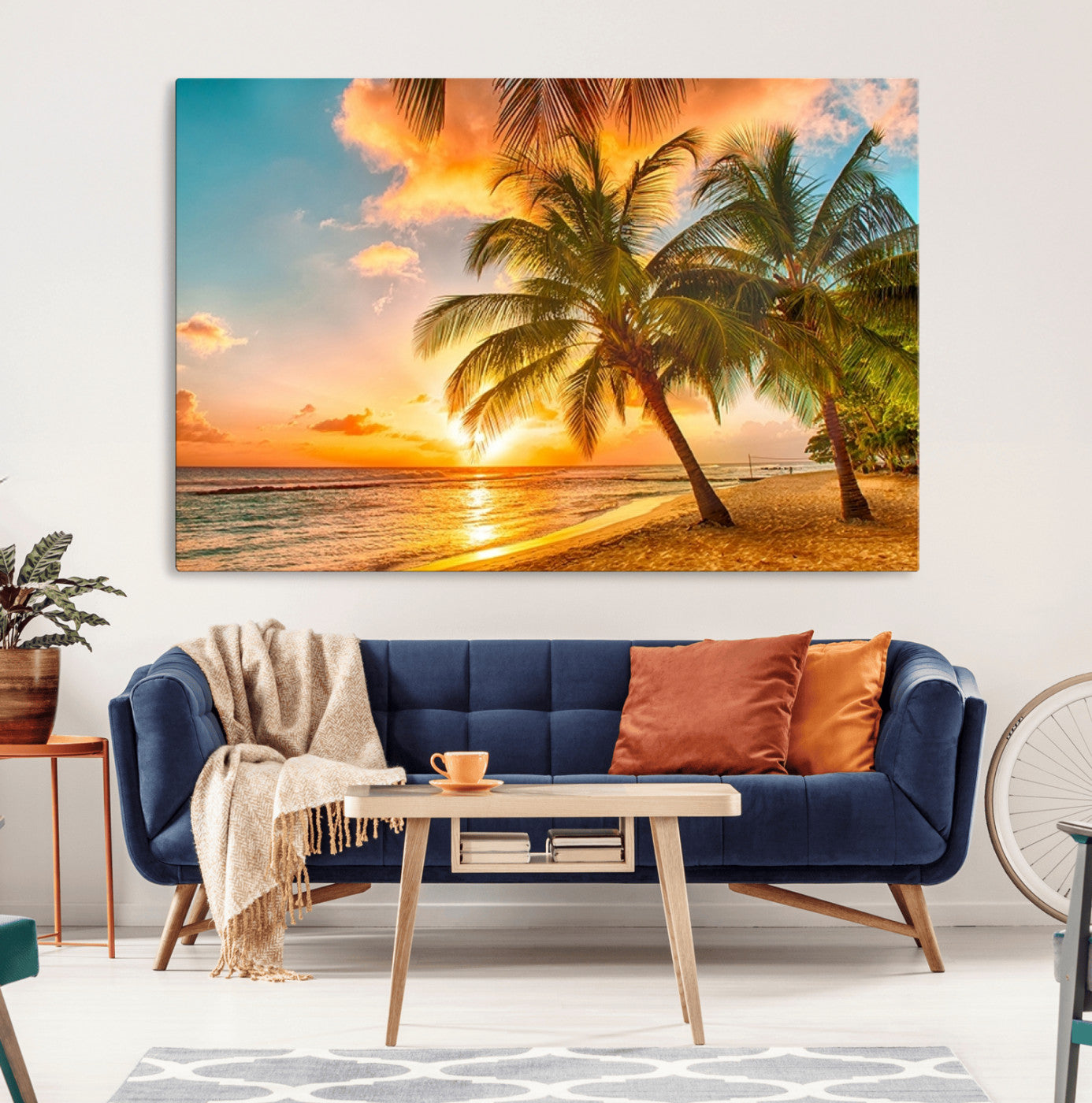 -Tropical Sunset Beach Canvas Wall Art Print – Vibrant Palm Trees and Coastal Sunset Wall Decor for