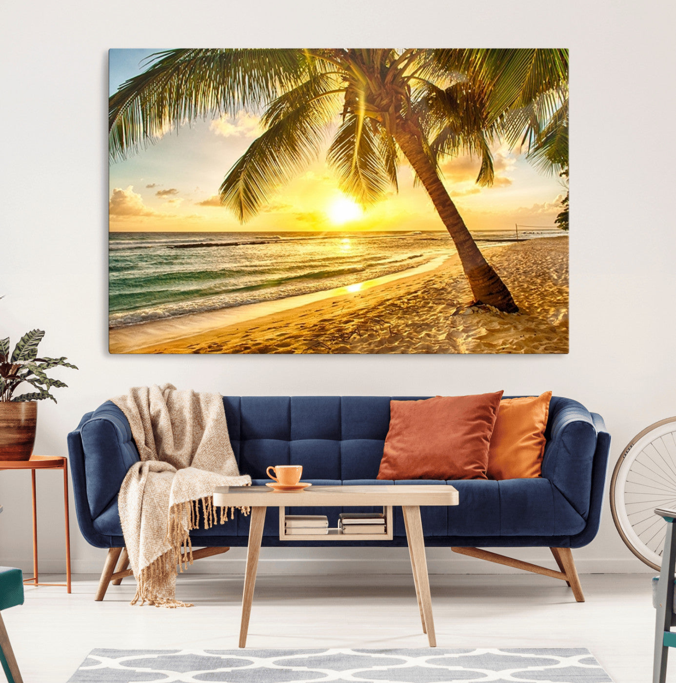 MGV-CV-36X24 - Beach Sunset Canvas Wall Art Print - Tropical Beach Canvas Wall Art Print – Vibrant Palm Trees and