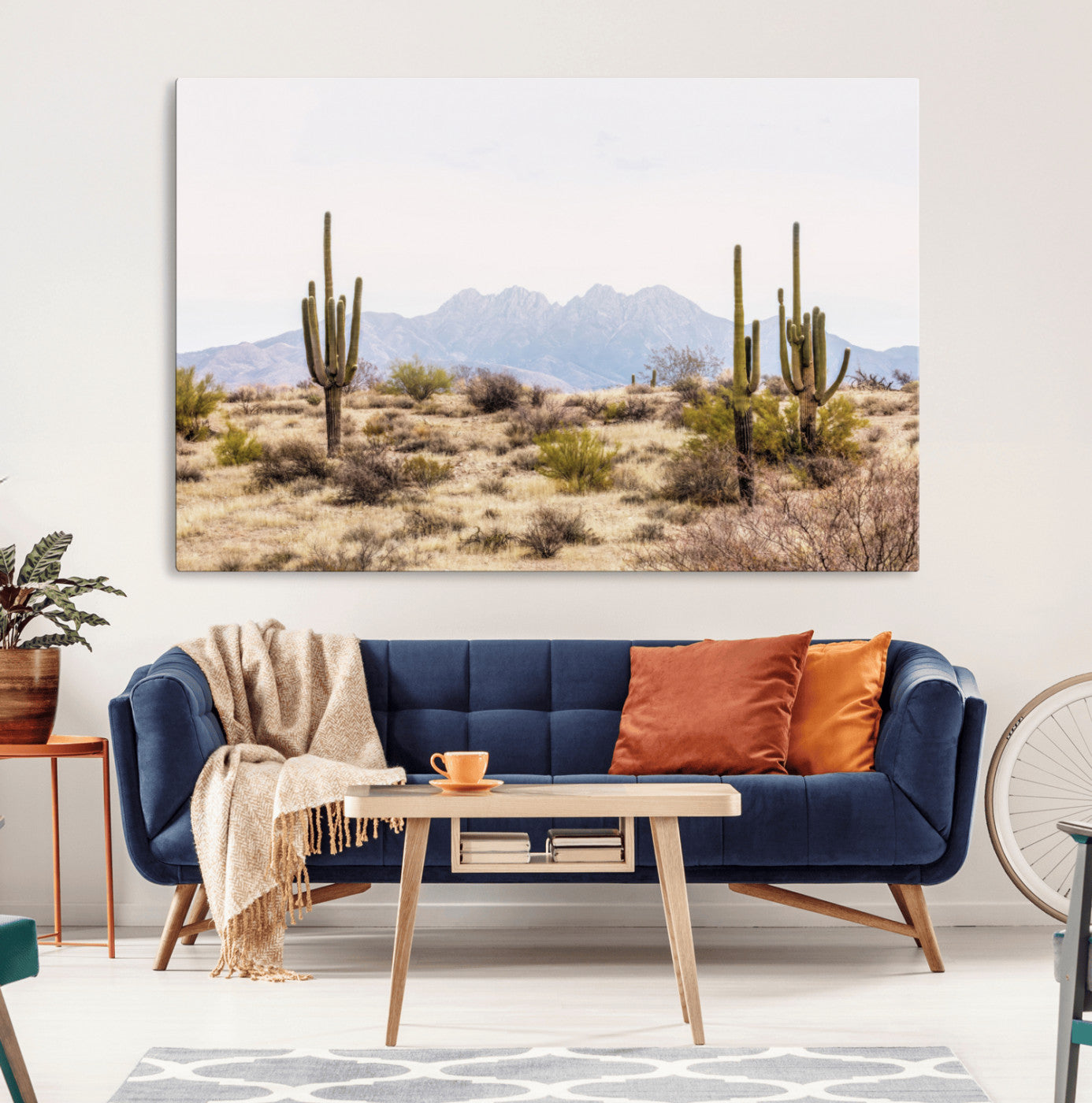 97436-MGV-CV-36X24-Desert Cactus Canvas Wall Art – Serene Southwestern Arizona Landscape with Majestic Mountains -