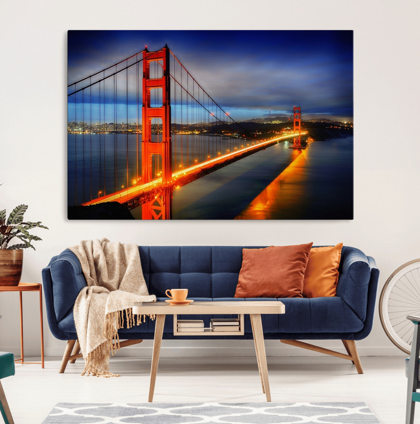 27118-MGV-CV-36X24-Large Wall Art San Francisco Canvas Print - Wonderful Golden Gate Bridge at Twilight