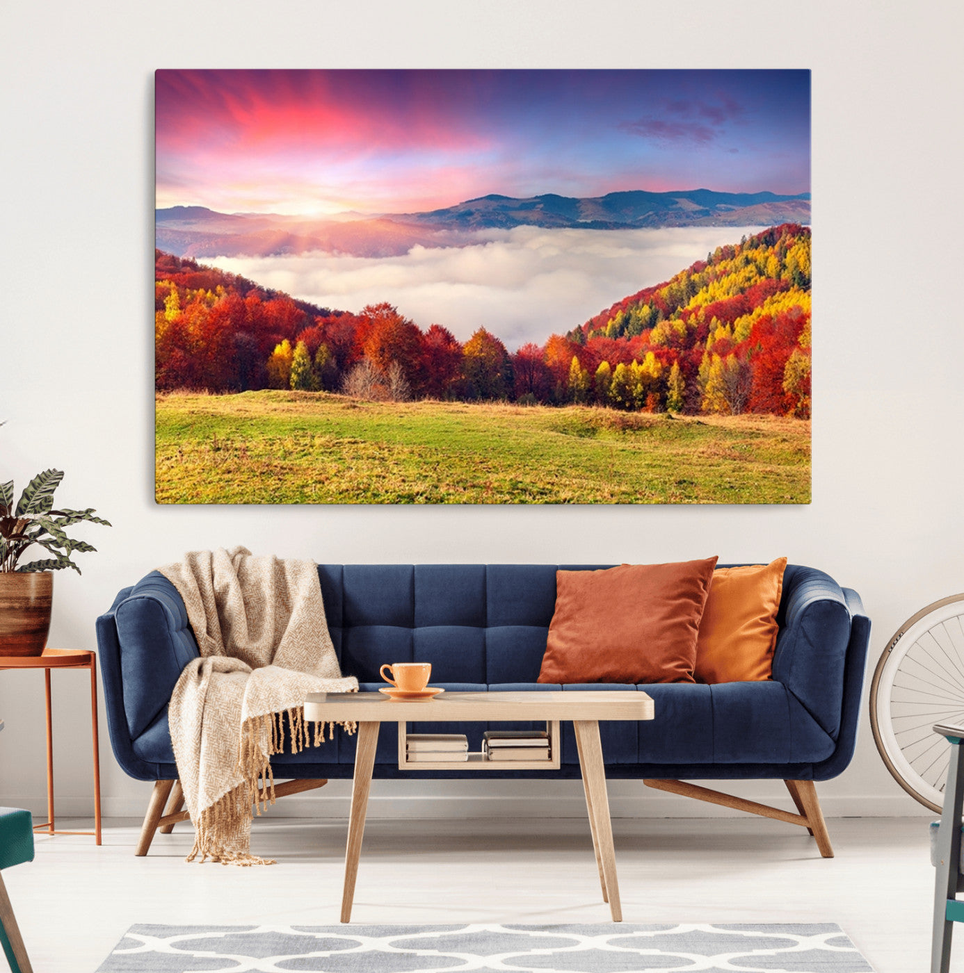 15394-MGV-CV-36X24-Autumn Mountain Foggy Landscape Wall Art Canvas Print | Beautiful Forest Canvas Print | Misty