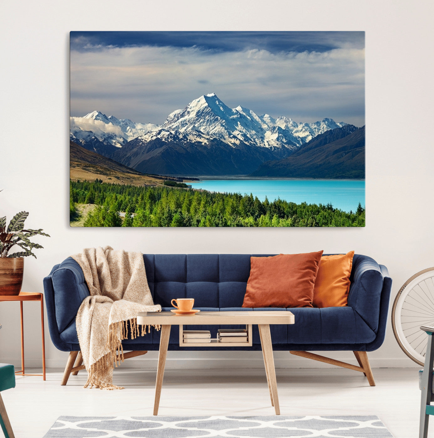 MGV-CV-36X24 - Mount Cook and Lake Pukaki Canvas Wall Art Print – Majestic Snow-Capped Peaks and Serene Lake Wall