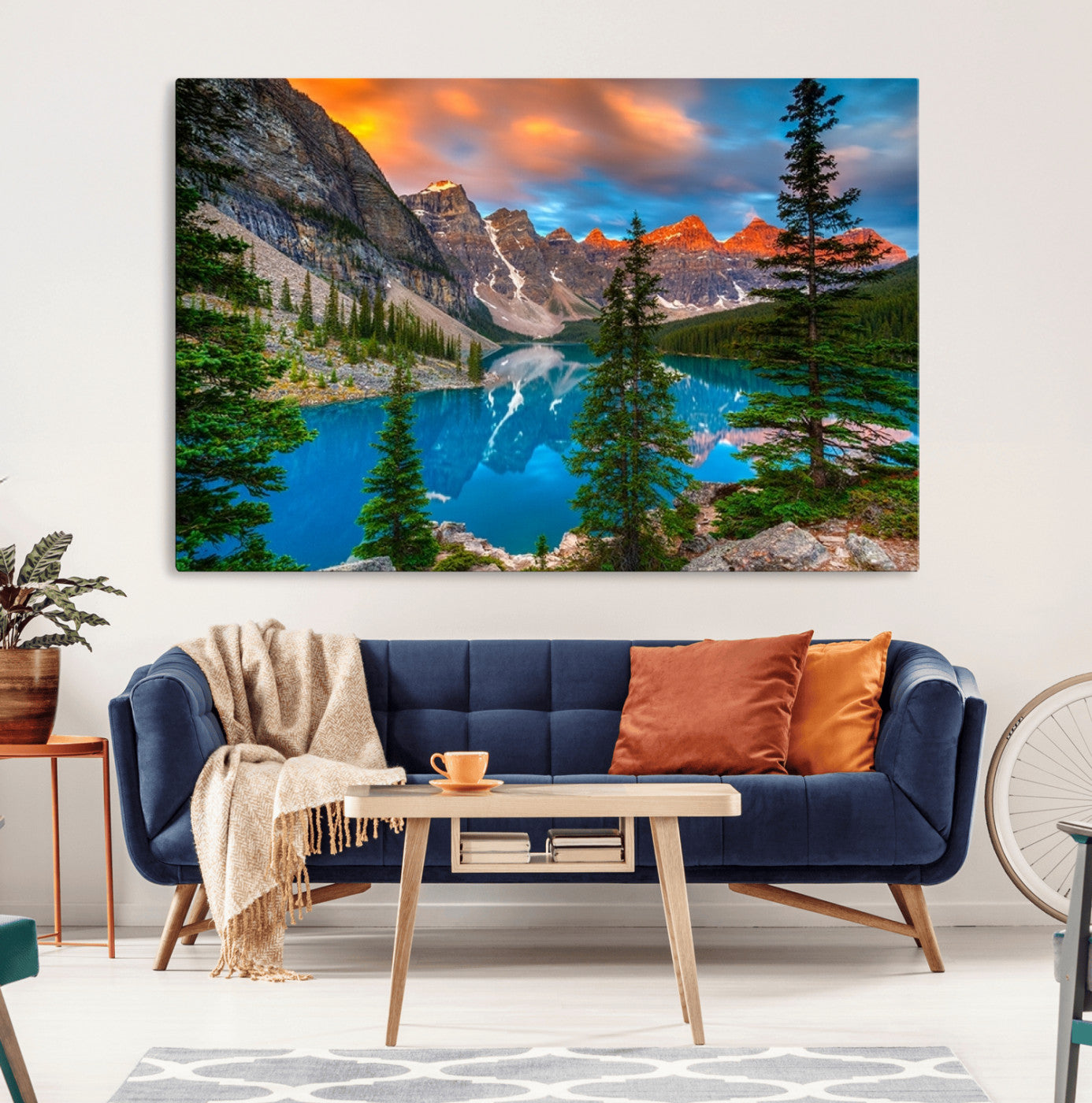 MGV-CV-36X24 - Canadian Rockies Moraine Lake Wall Art Canvas Print, Pine Trees Mountain Spring Canvas Print