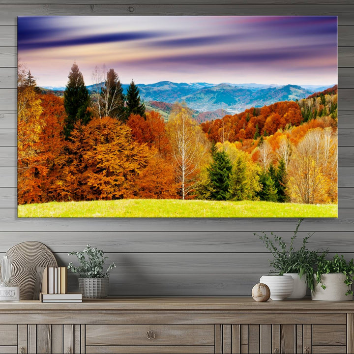 Autumn Forest Mountain Wall Art Canvas Print | Colorful Giclee Forest Canvas Print | Scenic Landscape Art for Living Room Decor Art Print