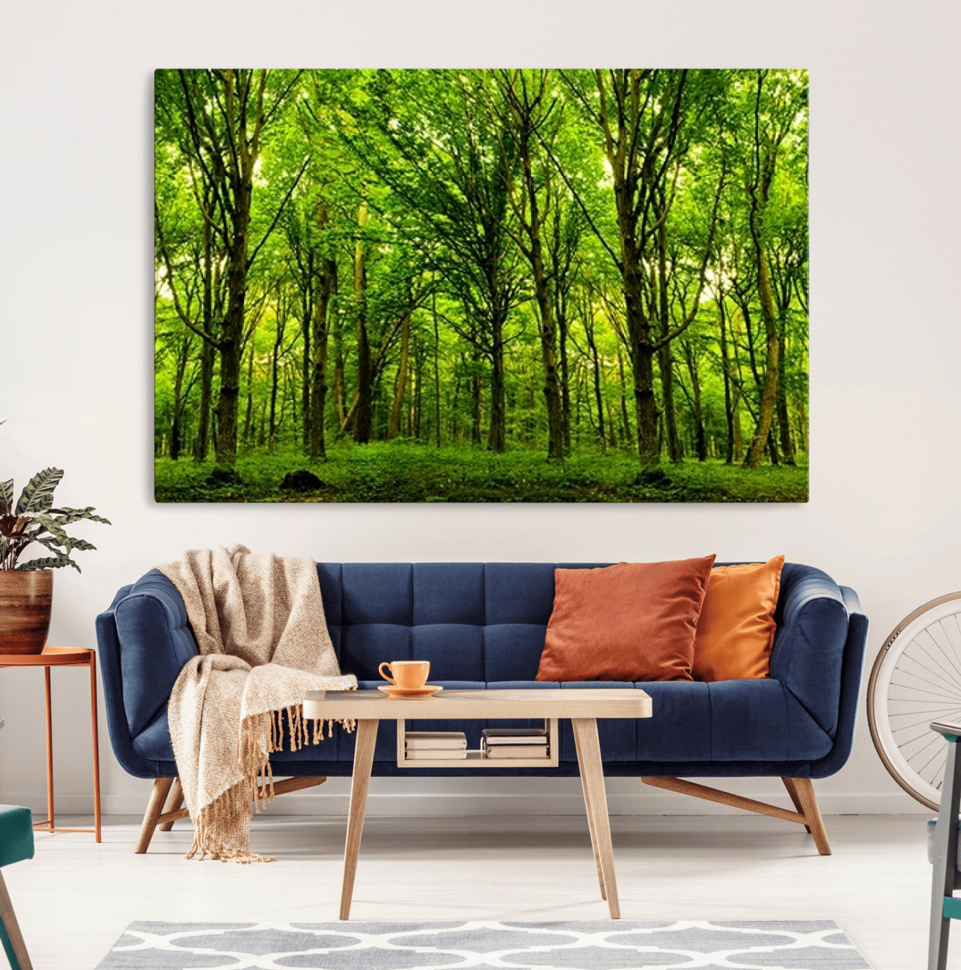 10744-MGV-CV-36X24-Lush Green Forest Canvas Print | 3-Panel Forest Wall Art | Nature Landscape for Living Room