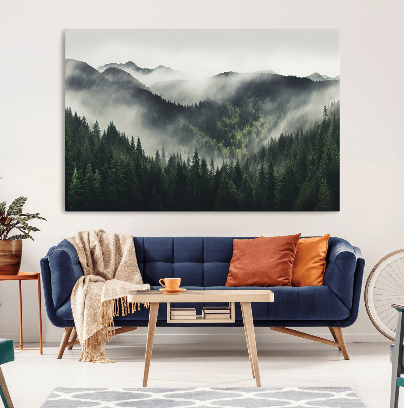 90953-MGV-CV-36X24-Misty Forest Canvas Print Wall Art Premium Canvas Print a Foggy and Serene Atmosphere