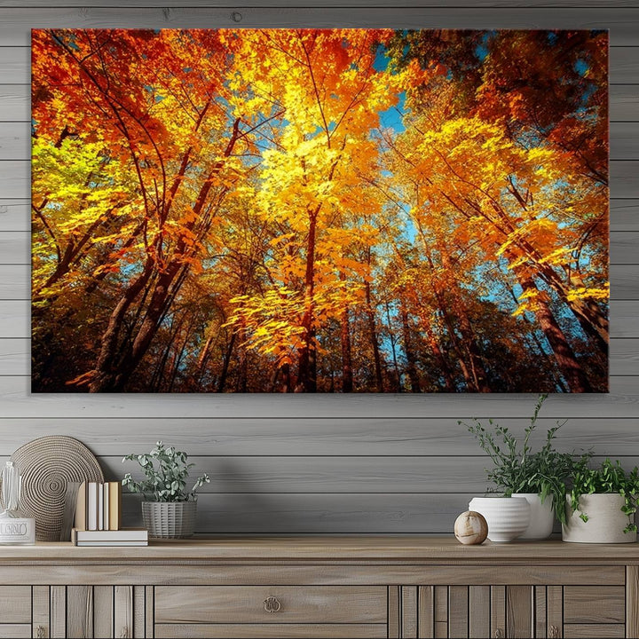 Forest View at Fall Wall Art hangs prominently, showcasing its beauty.