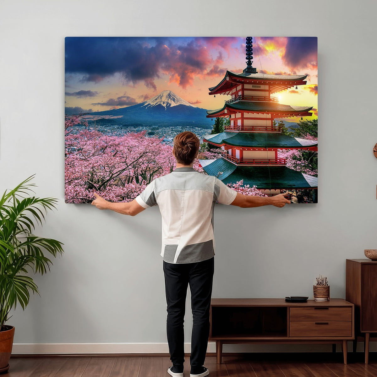 95987-MGV-CV-24X16 - Cherry Blossoms Canvas Print, Chureito Pagoda and Mount Fuji Wall Art