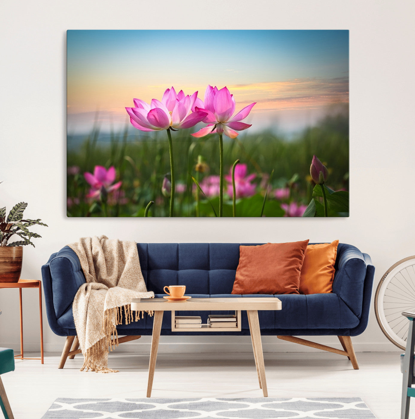 MGV-CV-36X24 - Pink Flower on the Mountain Canvas Print, Framed Pink Flower Canvas Wall Art