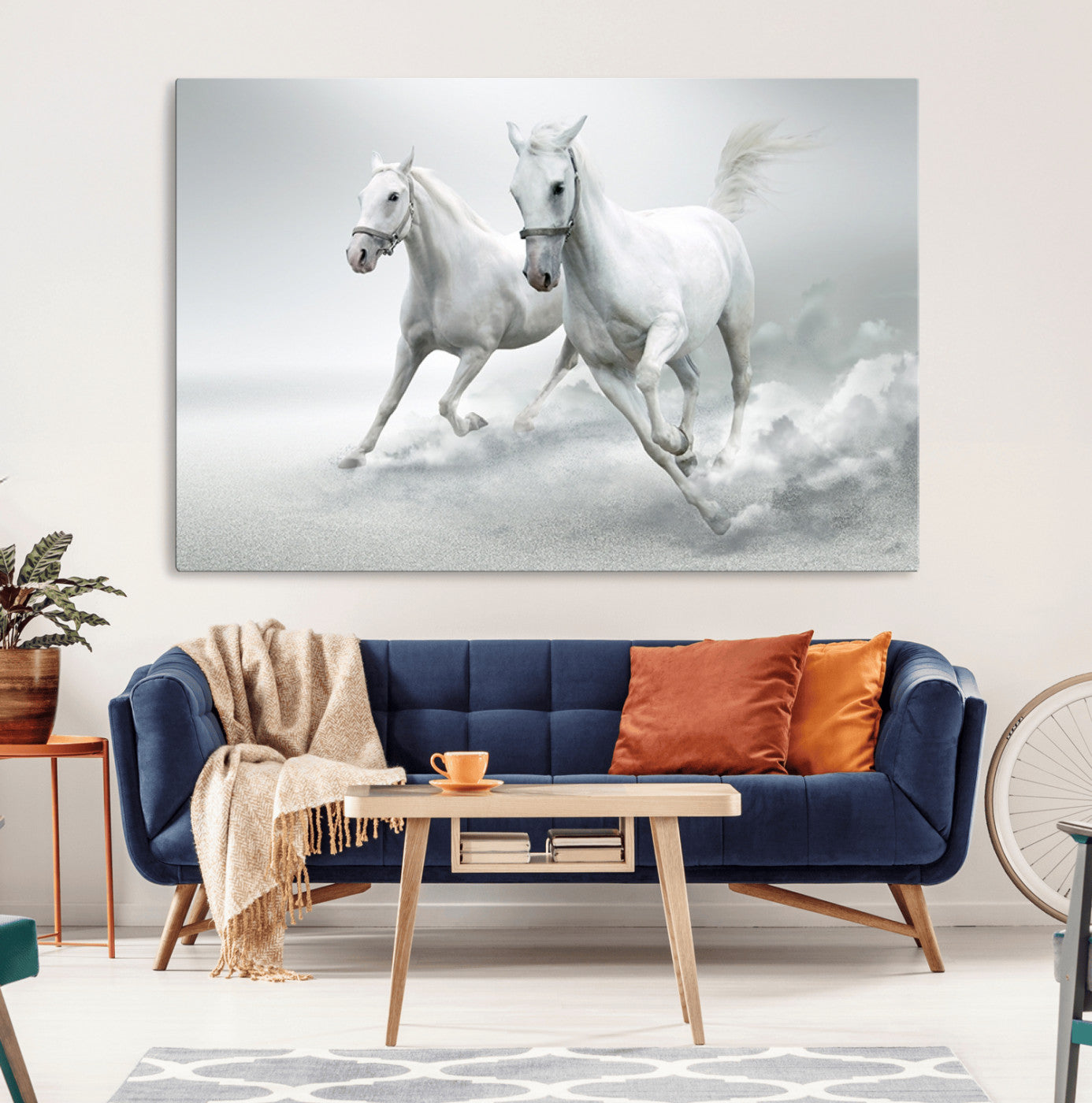 99992-MGV-CV-36X24-Large Wall Art Canvas Print – Beautiful Running White Horses Animal Artwork for Home, Office, Living Room