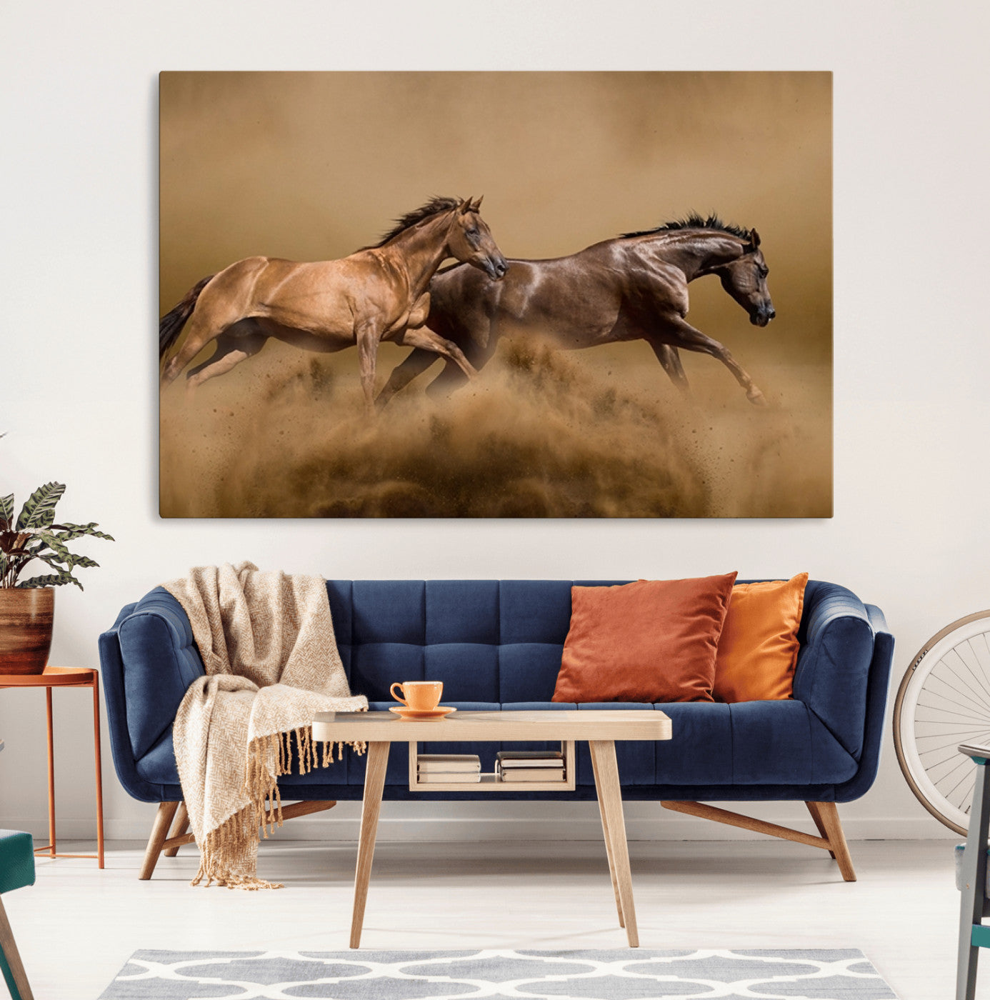 53721-MGV-CV-36X24-Large Wall Art Canvas Print – Two Running Brown Horses Motion Animal Artwork for Home, Office, Living Room Decor