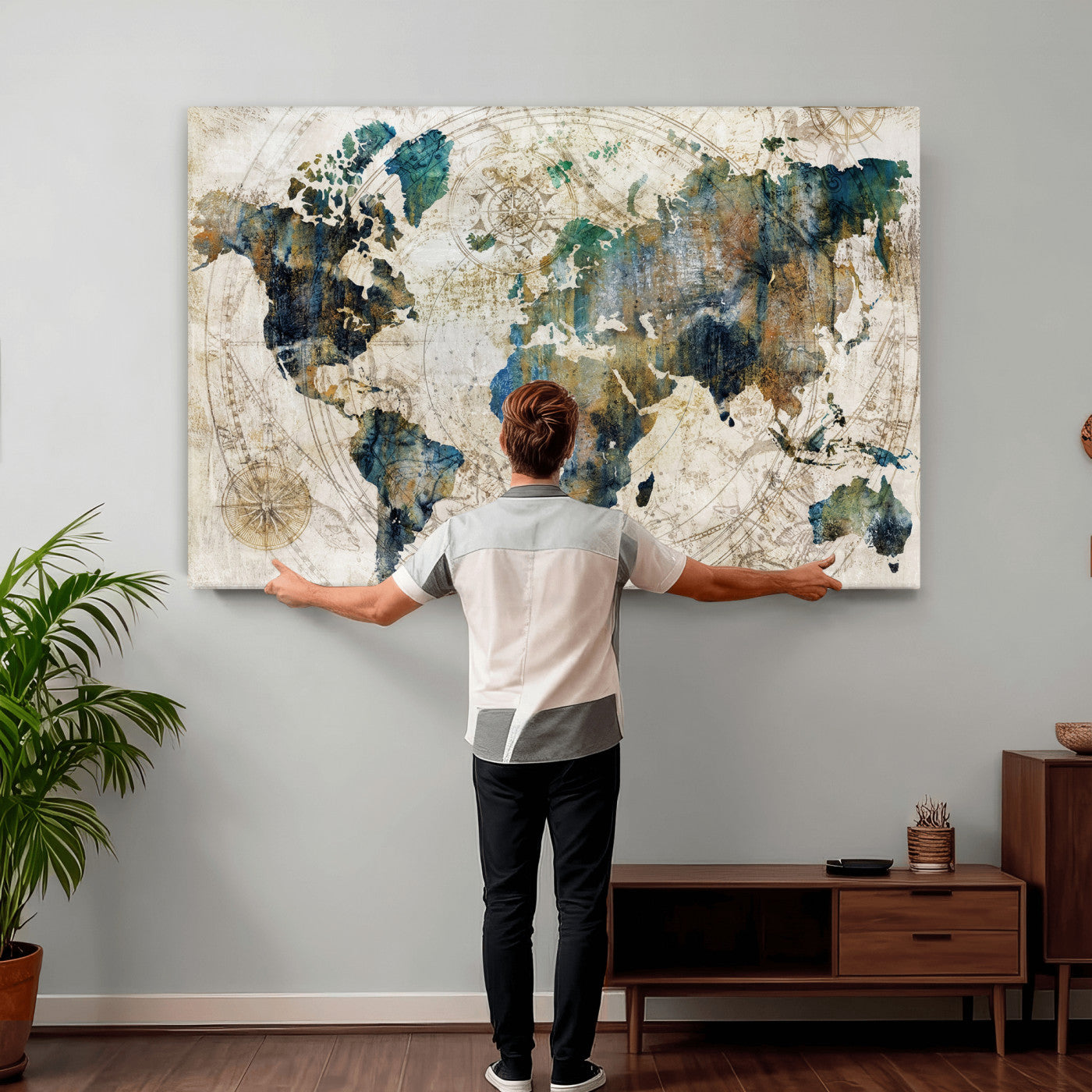 36972-MGV-CV-36X24 - Grunge Abstract World Map Art Print Canvas Print for Office Decor