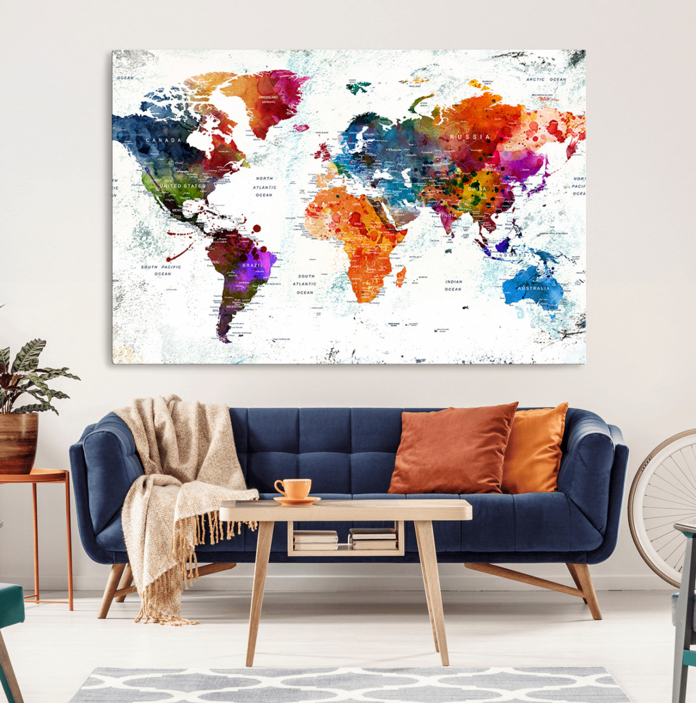 73167-MGV-CV-36X24-Push Pin World Map Canvas Print – Framed Travel Map Wall Art for Couples, Anniversary Gift, Modern Home or Office Decor