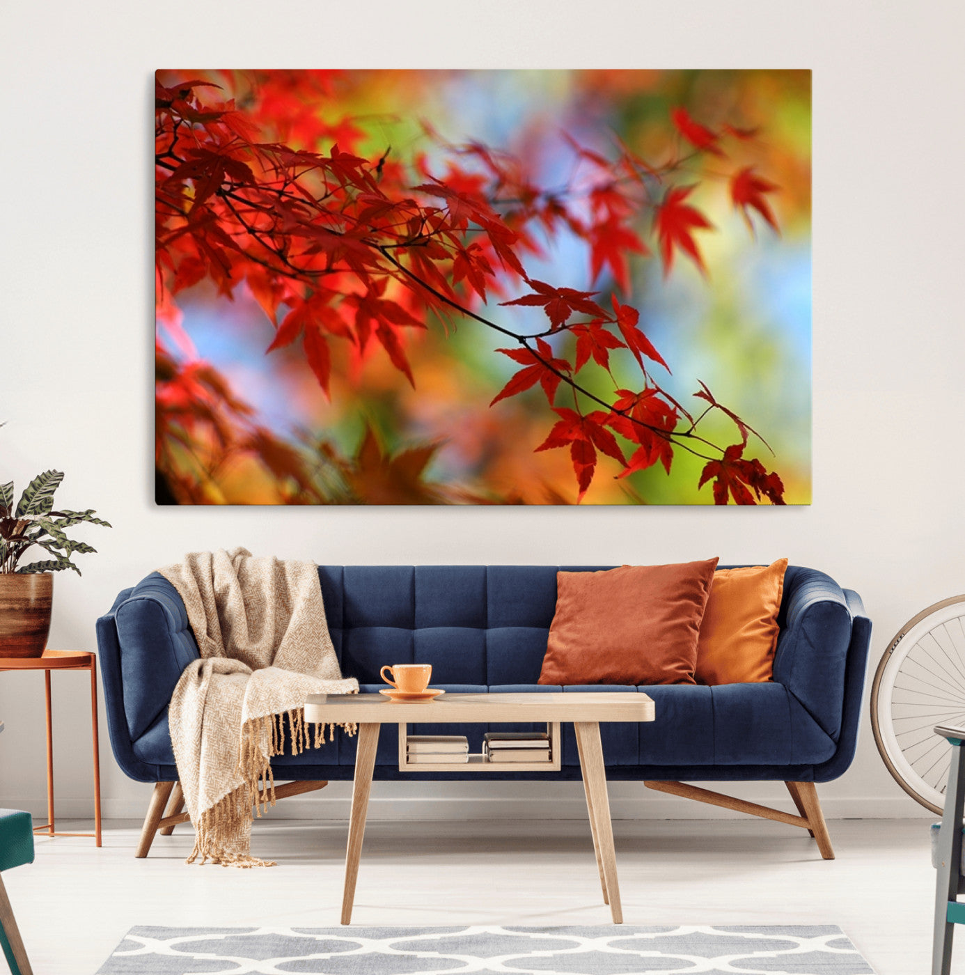 MGV-CV-36X24 - Red Leaves Autumn Forest Wall Art Canvas, Red Leaves Autumn Forest Canvas Print