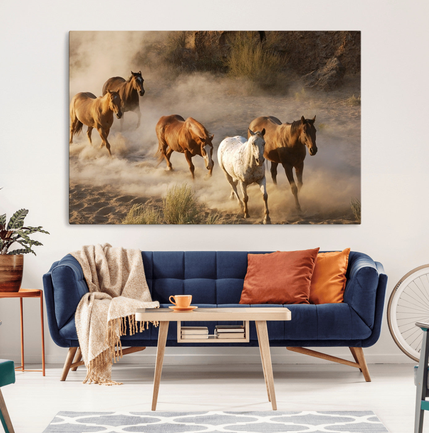 MGV-CV-36X24 - Large Wall Art 5 Horses Running on Sand Canvas Print