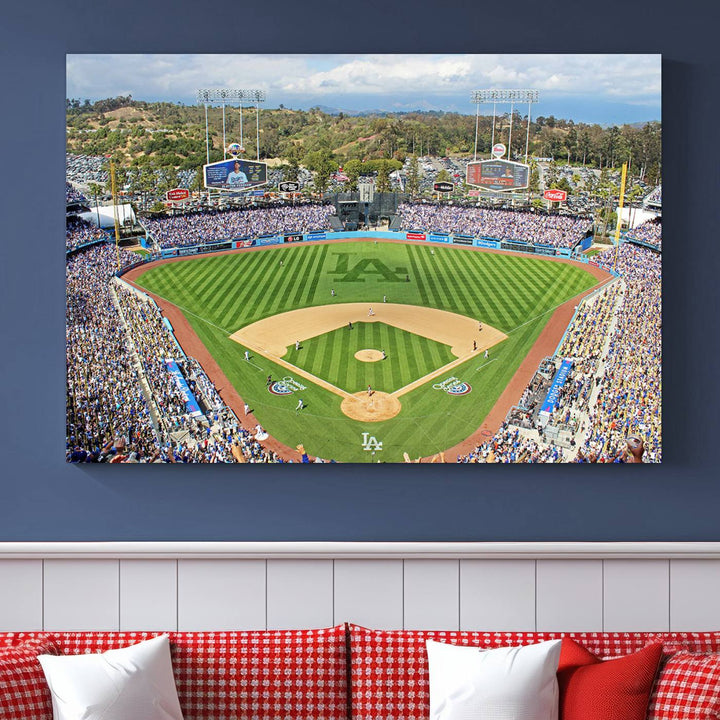 Aerial view of a sunny game day at Citi Field, captured in a 3-panel canvas print wall art.