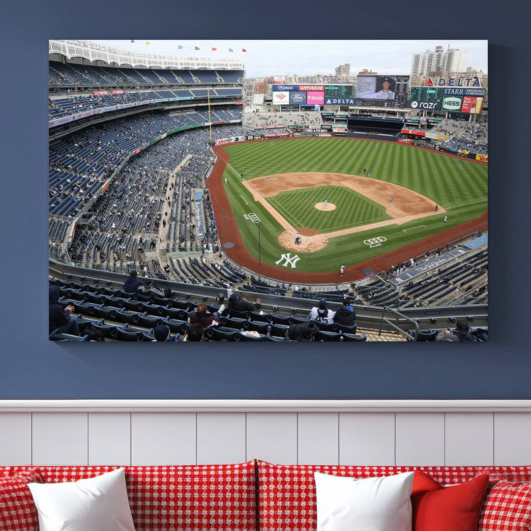 Aerial view of Yankee Stadium filled with fans, showcased on a New York Yankees Stadium Wall Art Canvas Print.