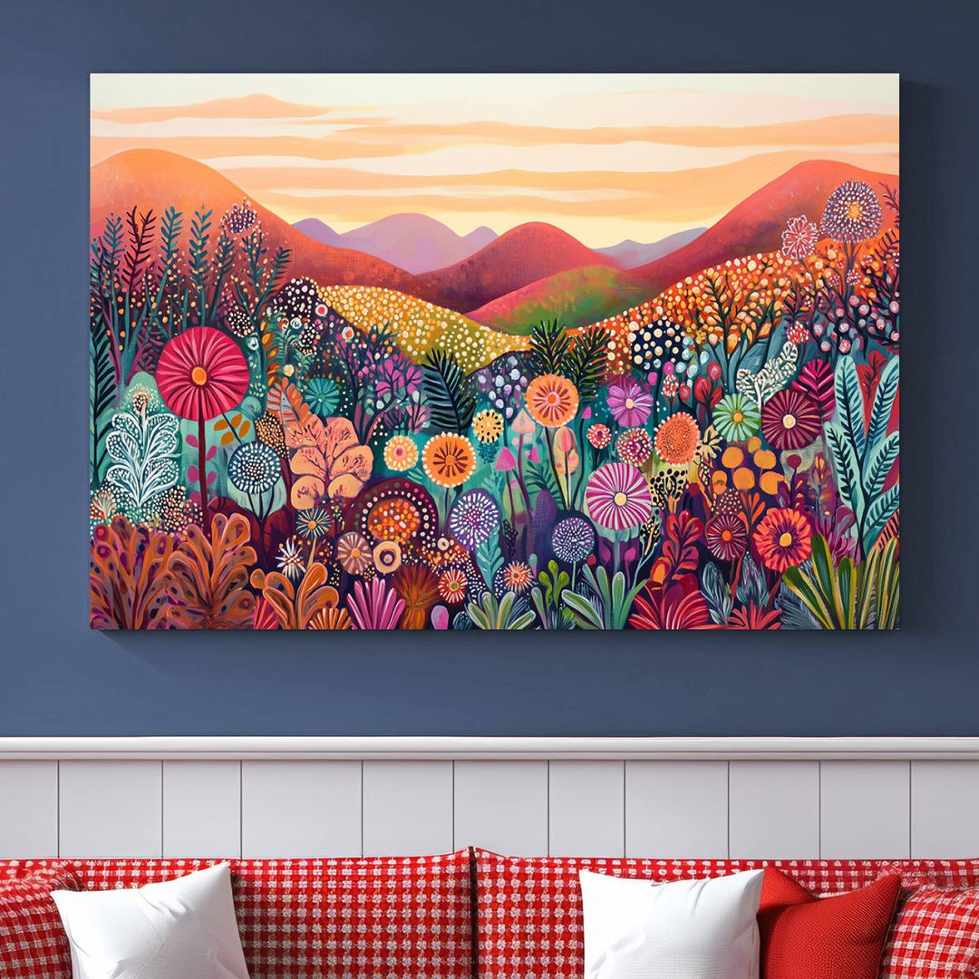 Yayoi Kusama 1986 Wall Art Print – Yayoi Kusama Wabi Sabi Japanese Wall Art Print - Vibrant Abstract Landscape Canvas