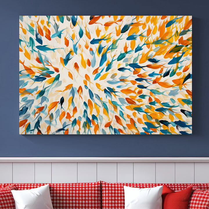 Abstract Fish Shoal Wall Art Canvas Print, Colorful Fish Herd Painting on Canvas Print, Ocean Animal Artwork, Ready to Hang