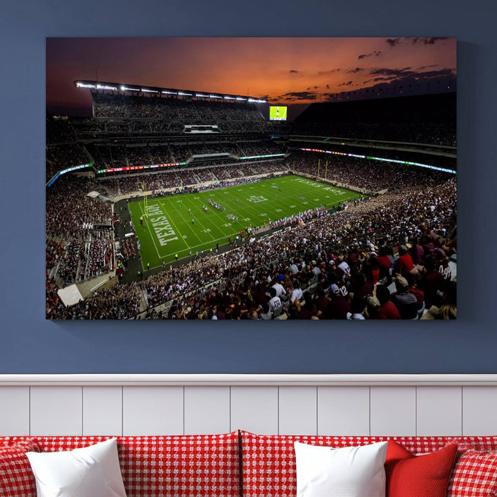 Canvas print of the Texas A&M University Aggies football team at Kyle Field Stadium.