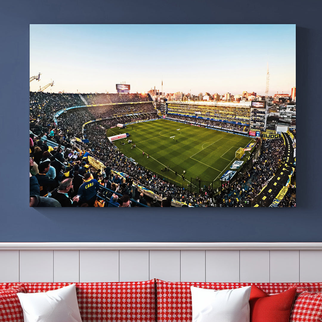 The wall art canvas print vividly captures the dynamic soccer culture at Bombonera Stadium with its vibrant depiction.