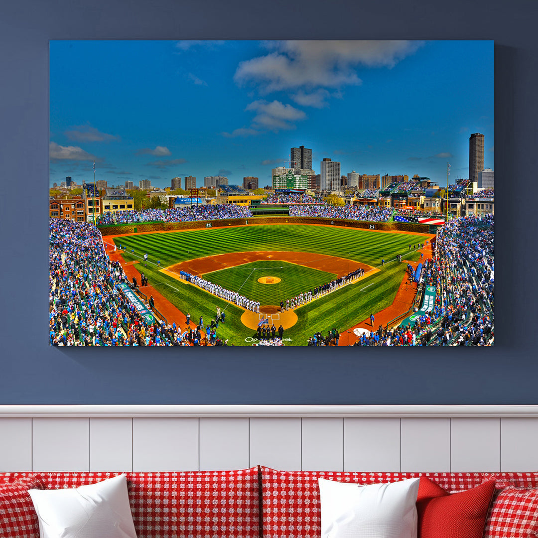 Wrigley Field Chicago Cubs Panoramic 3-Piece Canvas Wall Art - Iconic Baseball Stadium Print for Sports Lovers - Ready to Hang