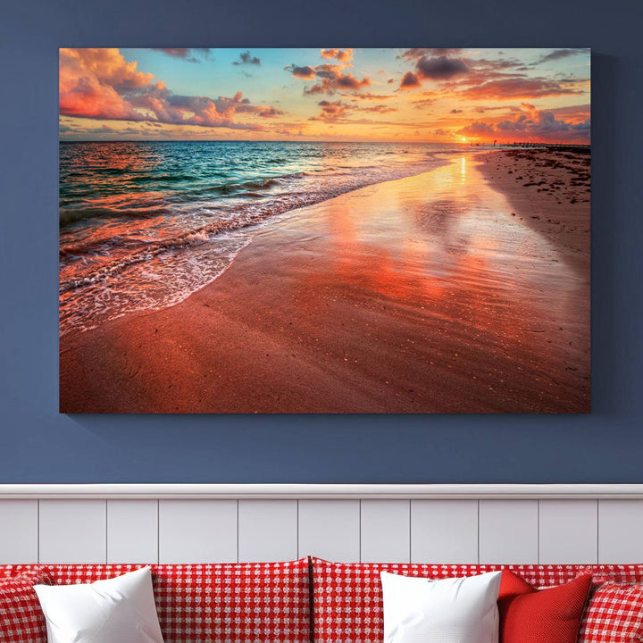 Stunning Sunset Beach Wall Art | Ocean Canvas Print | Coastal Wall Art | Ready to Hang | Tranquil Sunset Canvas for Home & Office Decor