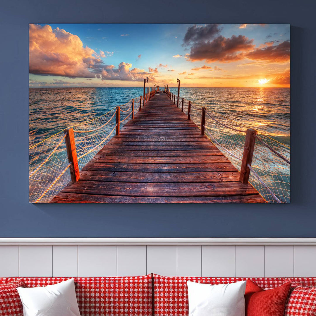 Vibrant Beach Sunset Wall Art | Coastal Ocean Canvas Print | Ready to Hang Tropical Decor for Living Room or Office