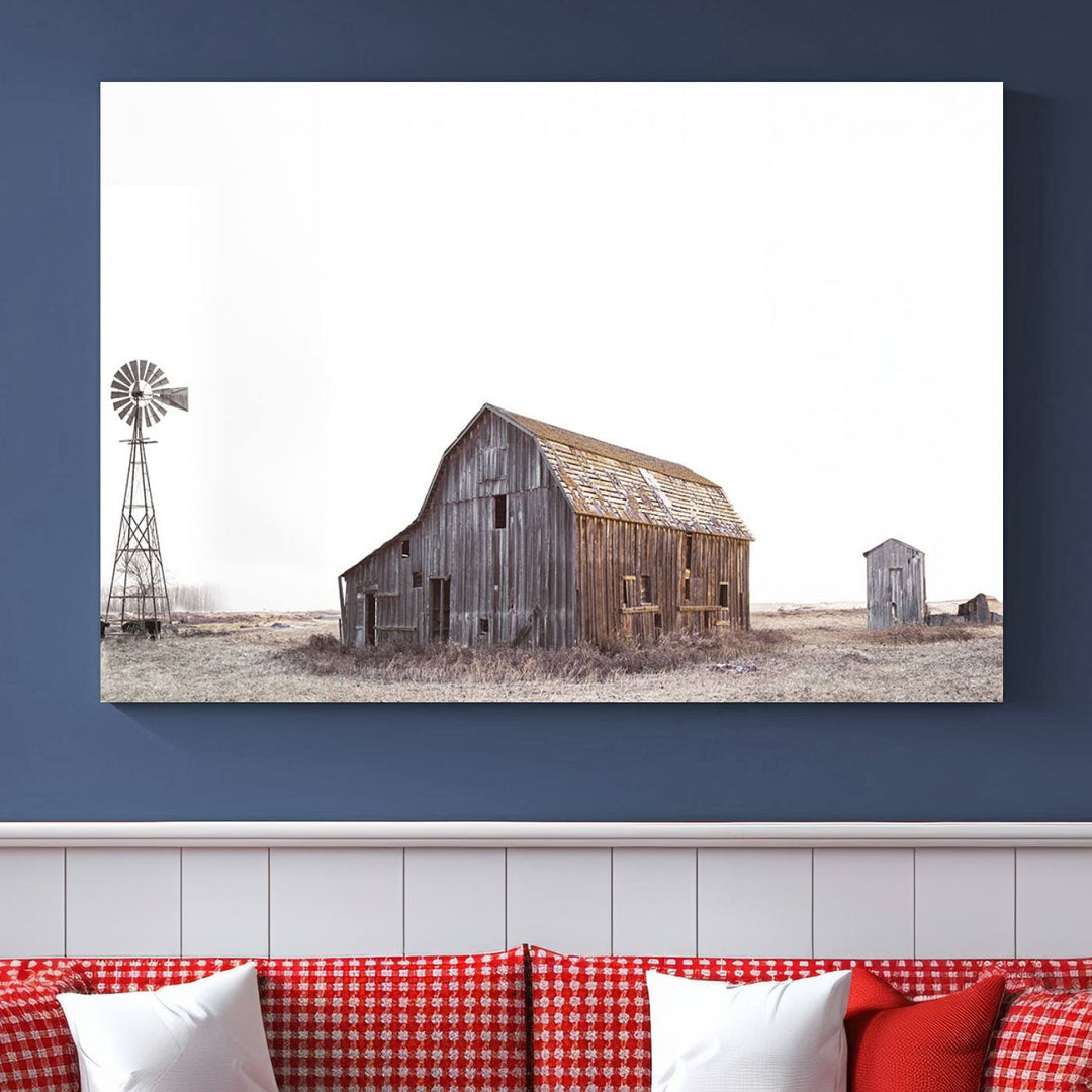 The Set of 3 Rustic Farmhouse Wall Art Prints features a barn, wheat field, and landscape.