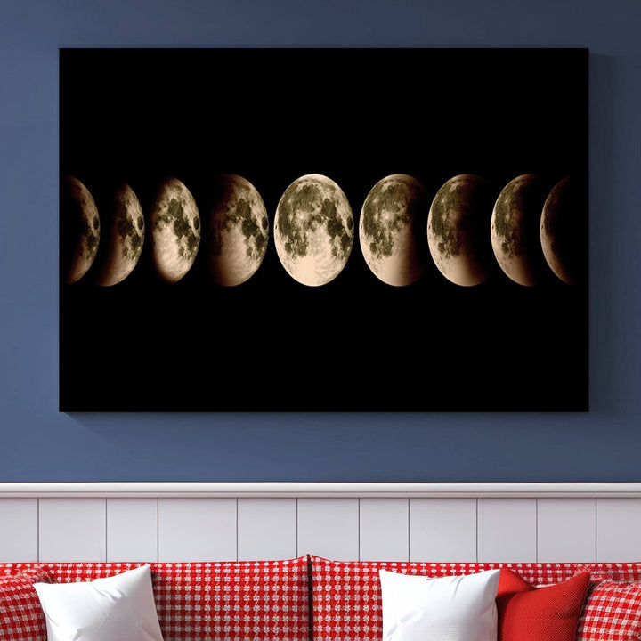 Phases of the Moon canvas print, ideal for lunar sequence decor.