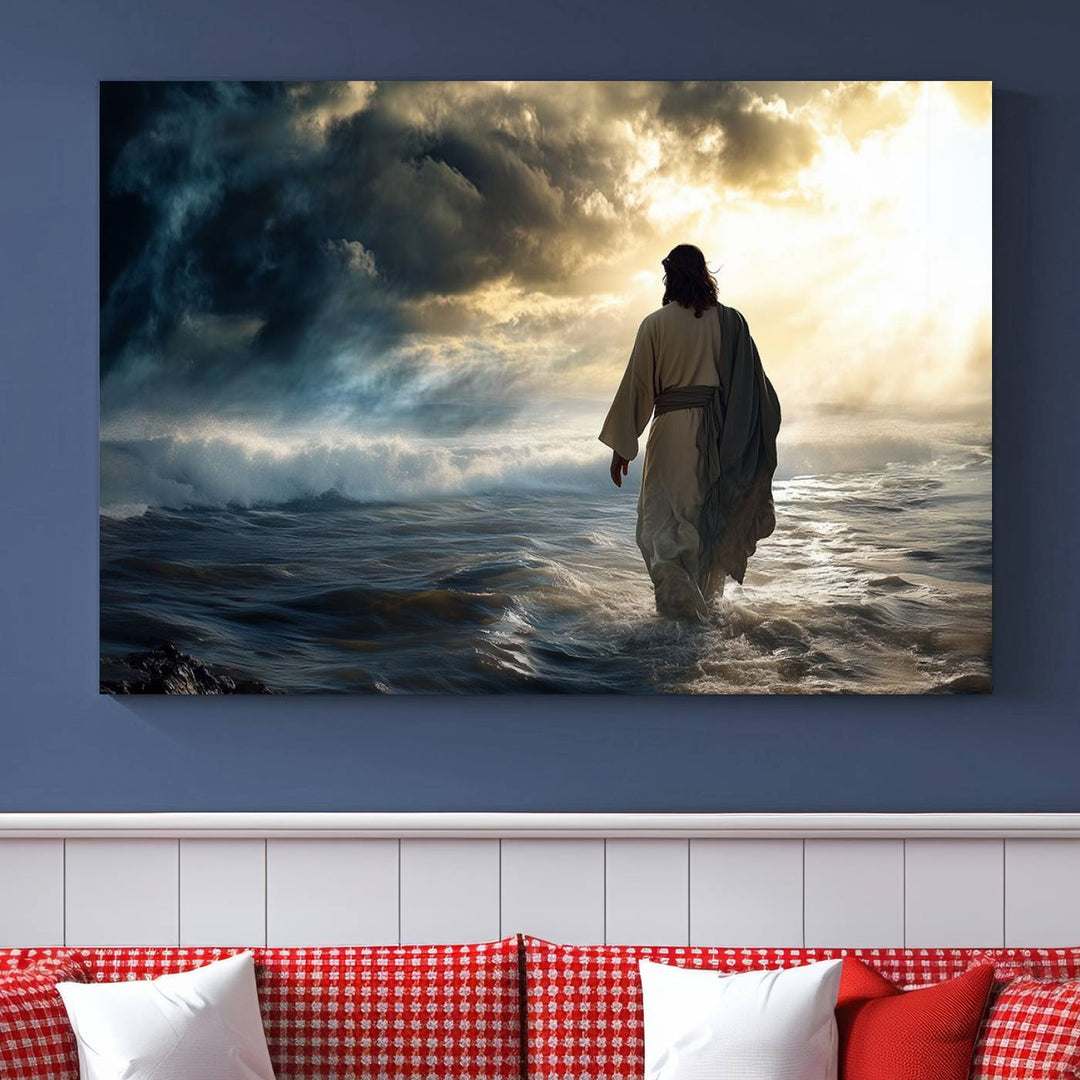 Jesus Walking on Water Wall Art | Canvas Print | Ready to Hang | Christian Home Decor | Spiritual Faith Wall Art | Inspirational Religious Wall Decor