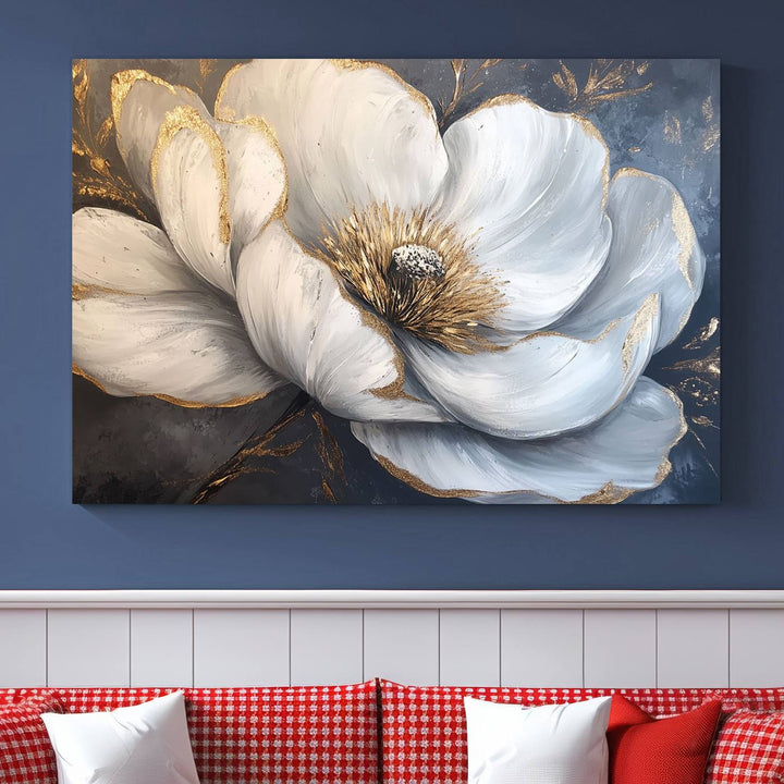 White Magnolia Flower Wall Art | Canvas Print | Abstract Floral Wall Decor | Elegant Bloom Artwork | Framed for Living Room or Bedroom