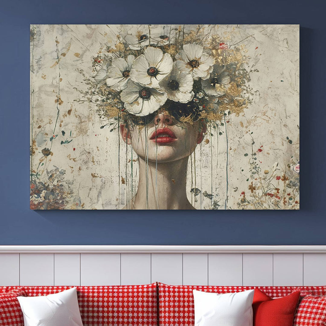 Abstract Floral Women Patel Wall Art Canvas Print