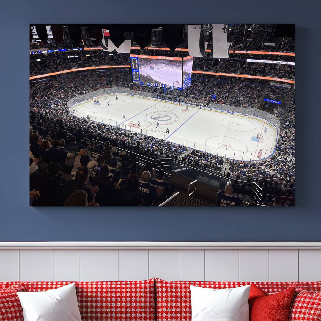 A wall art canvas of Amalie Arena, capturing NHL hockey in Florida.