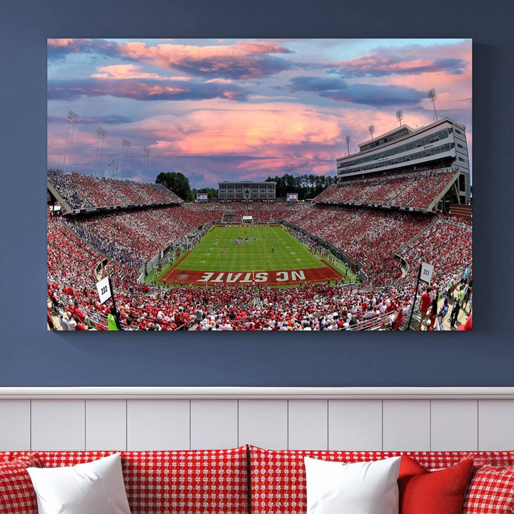 Carter-Finley Stadium Sunset Game Triple Canvas Wall Art - NC State Wolfpack Football Match