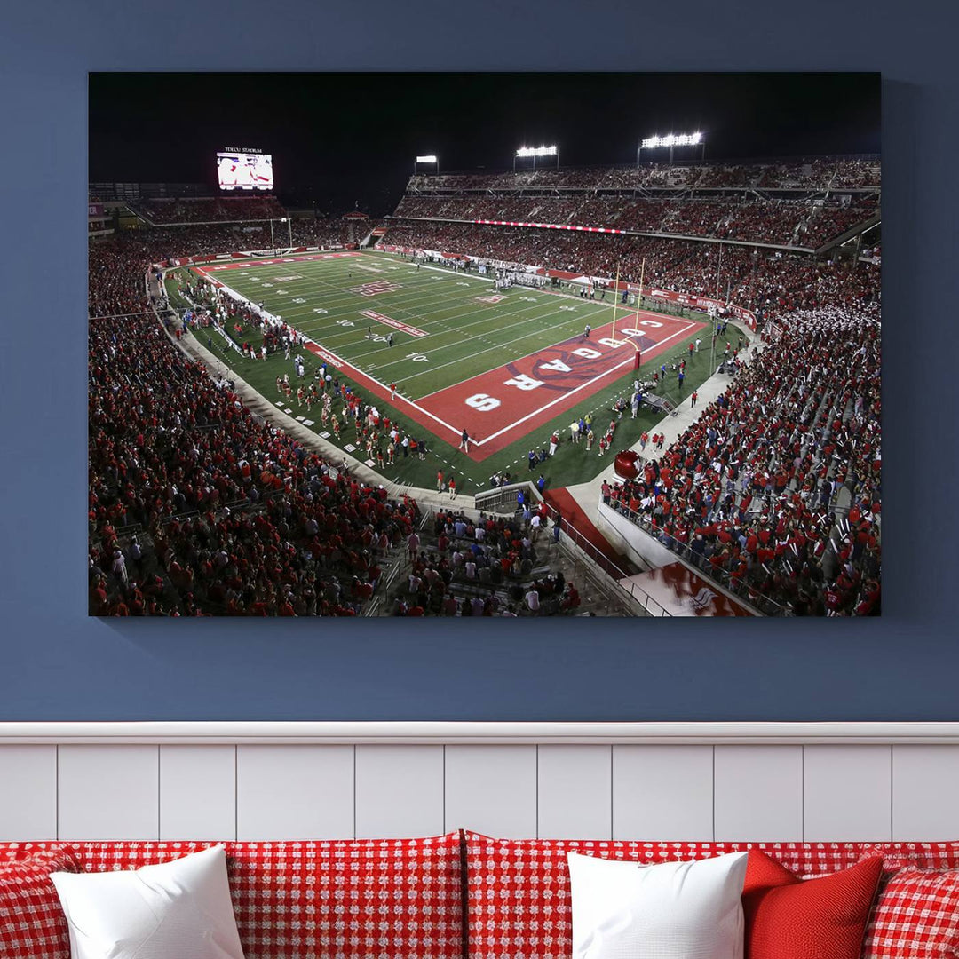 Houston Cougars Football Team Print - Houston TDECU Stadium Wall Art Canvas Print