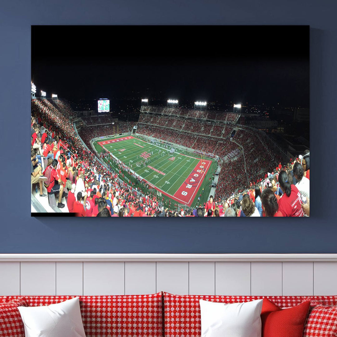 Houston Cougars Football Team Print - Houston TDECU Stadium Wall Art Canvas Print